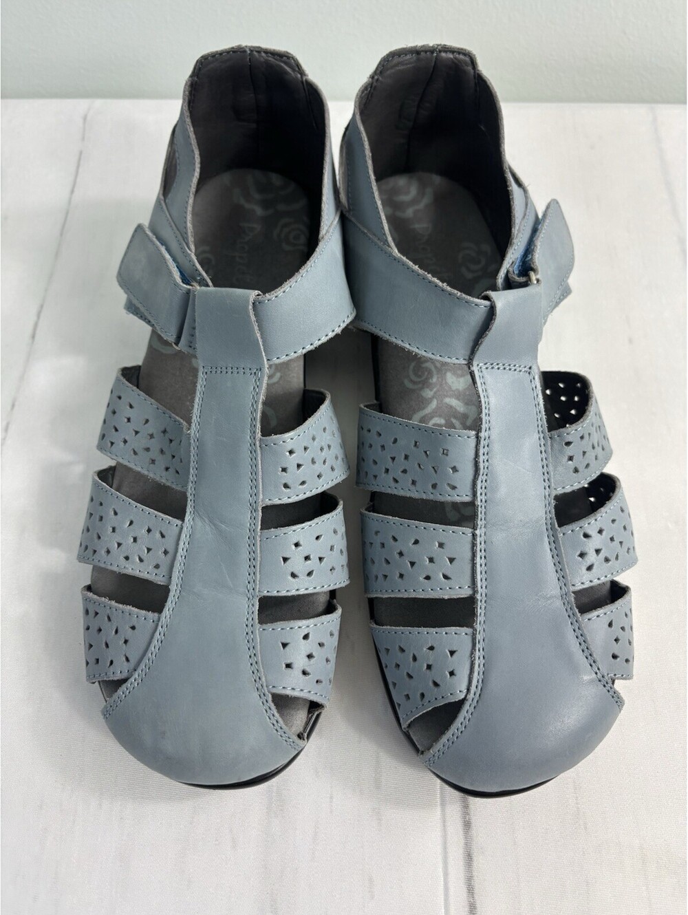 Propet Women's April Fisherman Leather Sandals Sz 10.5 W Blue Perforated Straps